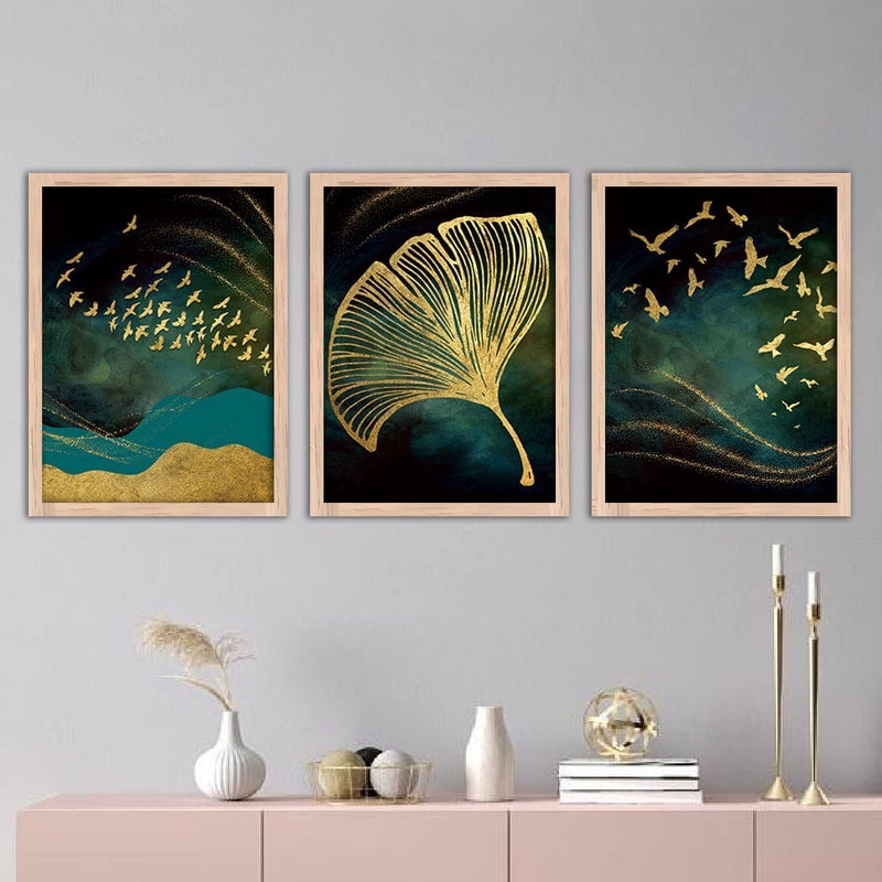 VASL Studio Modern Wall Art Framed Painting for Wall Decoration Wall Paintings for Living Room Bedroom DecorFlying Birds Wall Poster for Room Decoration 11 x 14 inch Framed Set of 3