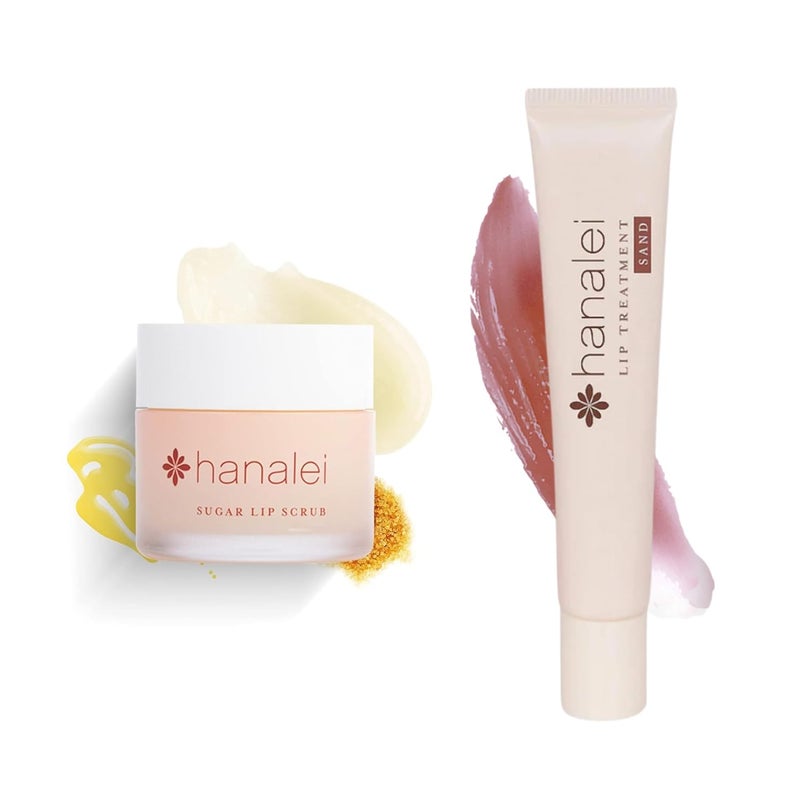 Hanalei Sugar Lip Scrub and Lip Treatment Sand Bundle Made with Raw Cane Sugar and Real Hawaiian Kukui Nut Oil Cruelty free Paraben free