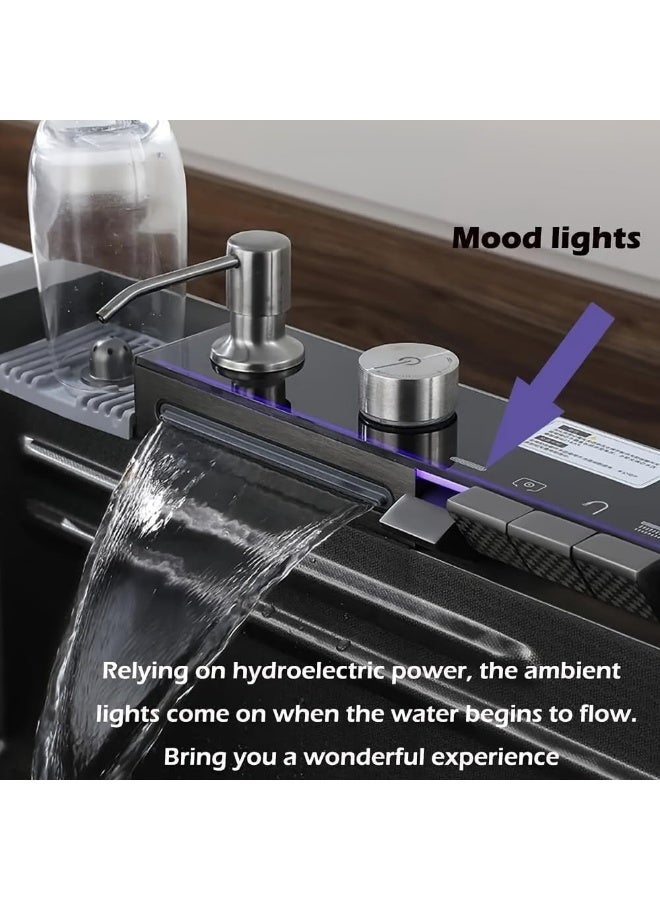 YD Luxury Smart Kitchen Sink with Digital Display, Waterfall & Pull-Down Faucet | Stainless Steel Multifunction Kitchen Sink Set with LED Temperature Display - Image 2
