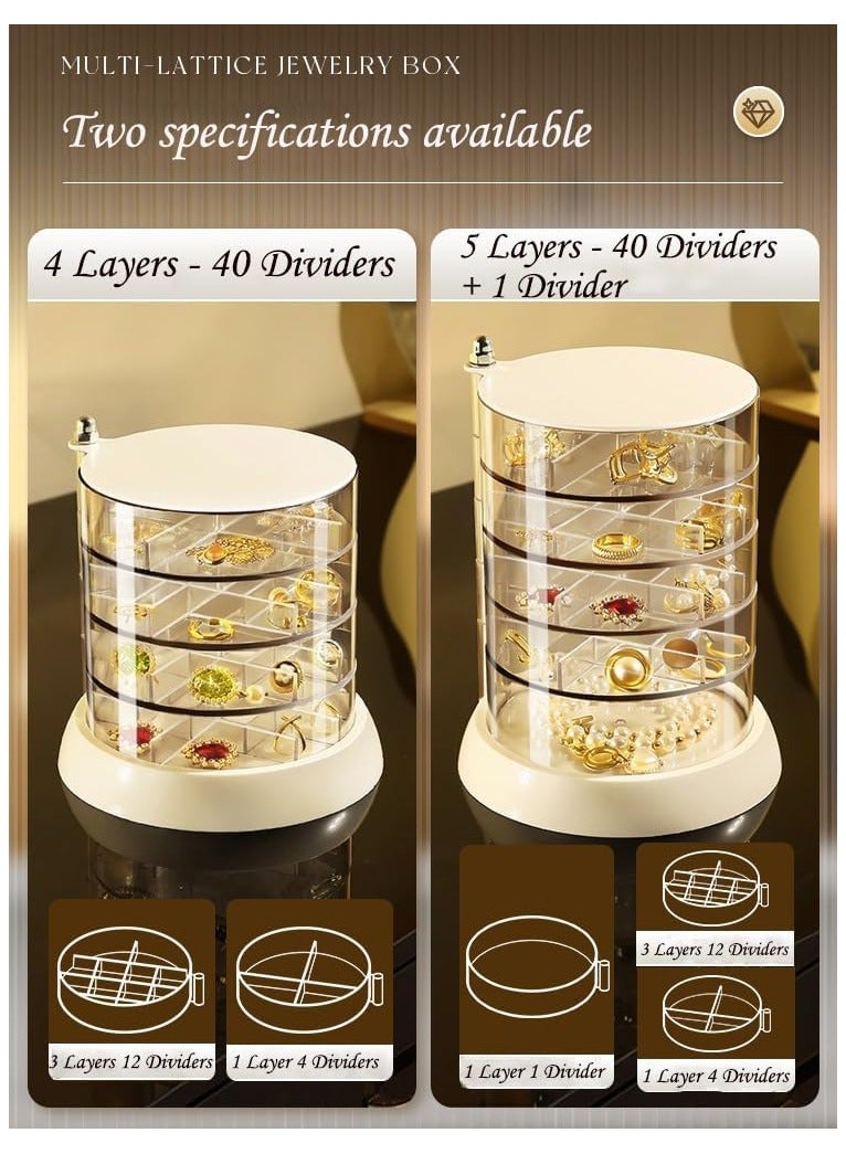 Hihonor Clear 4-Layers Acrylic Jewelry Box, Multi-Compartment Hair Accessories Organizer, 360° Rotating Bathroom Containers for Hair Tie, Earrings, Rings and Necklace for Girls Women - Image 2