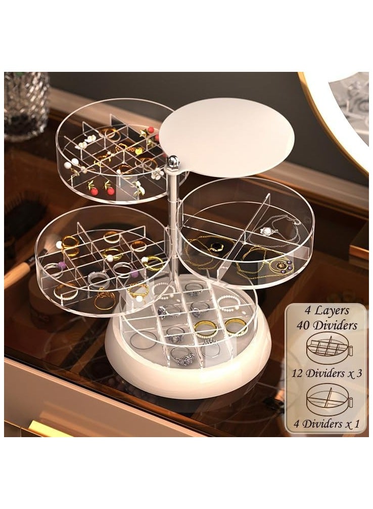 Hihonor Clear 4-Layers Acrylic Jewelry Box, Multi-Compartment Hair Accessories Organizer, 360° Rotating Bathroom Containers for Hair Tie, Earrings, Rings and Necklace for Girls Women - Image 3