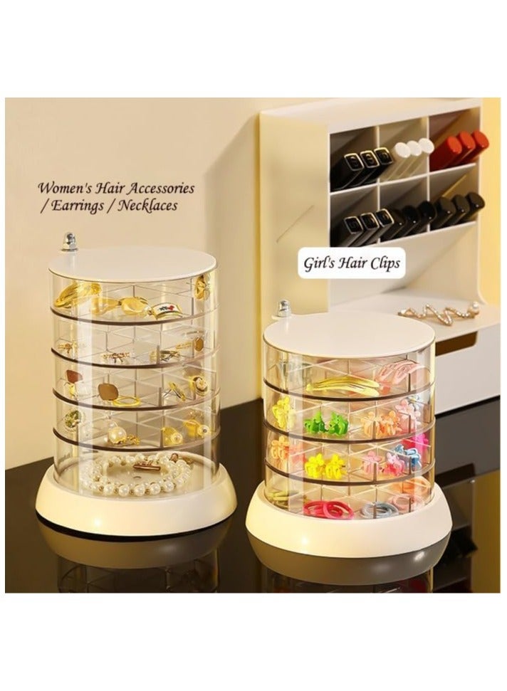 Hihonor Clear 4-Layers Acrylic Jewelry Box, Multi-Compartment Hair Accessories Organizer, 360° Rotating Bathroom Containers for Hair Tie, Earrings, Rings and Necklace for Girls Women - Image 5
