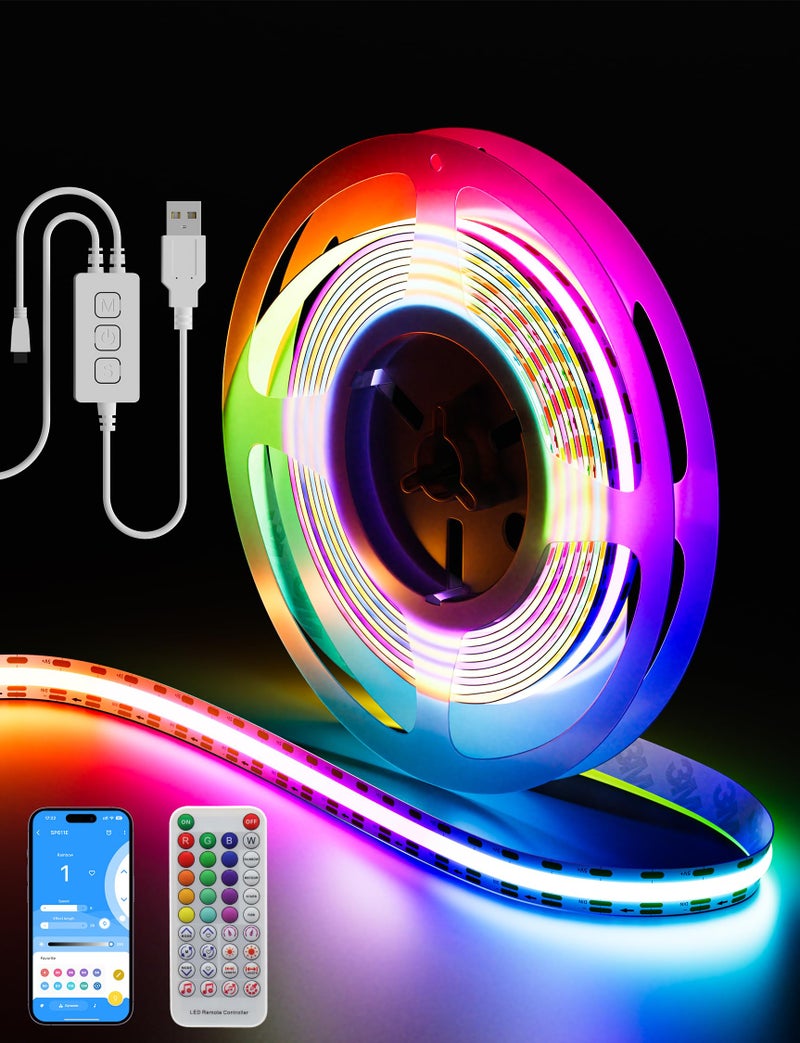 PAUTIX RGB Smart IC COB LED Strip Light Color Chasing,5V USB UL-Listed Multicolor Flexible Tape Light 6.56ft/2m with Music Mode/APP Control,for TV,Bedroom,Party DIY Decoration - Image 1