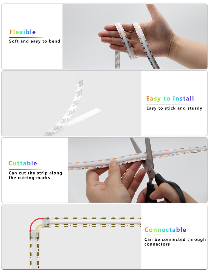 PAUTIX RGB Smart IC COB LED Strip Light Color Chasing,5V USB UL-Listed Multicolor Flexible Tape Light 6.56ft/2m with Music Mode/APP Control,for TV,Bedroom,Party DIY Decoration - Image 3