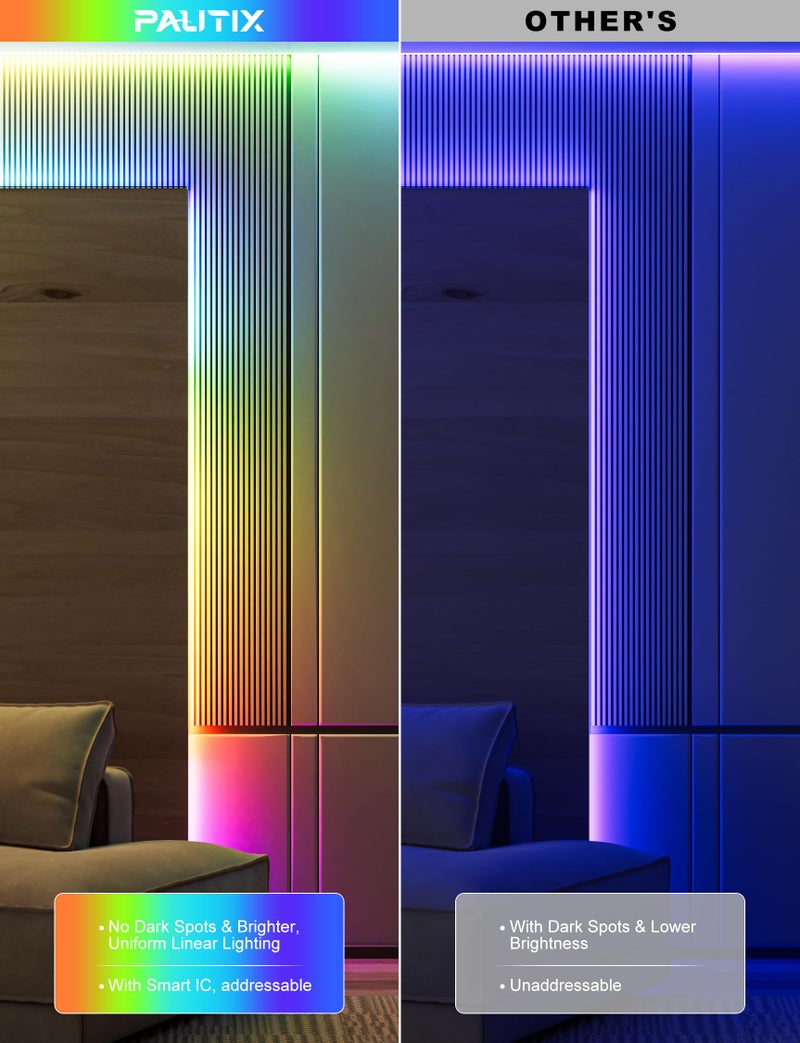 PAUTIX RGB Smart IC COB LED Strip Light Color Chasing,5V USB UL-Listed Multicolor Flexible Tape Light 6.56ft/2m with Music Mode/APP Control,for TV,Bedroom,Party DIY Decoration - Image 2