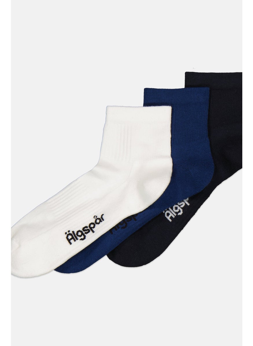 Algspar - Men 3 Pair Brand Logo Socks, Navy - Image 1