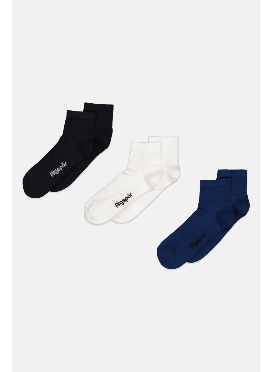 Algspar - Men 3 Pair Brand Logo Socks, Navy - Image 1