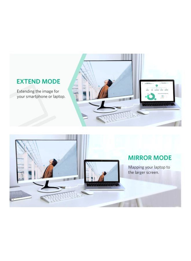 نيبمينينت محول بكابل بمنفذ ميني ديسبلاي بورت إلى HDMI بدقة كاملة الوضوح 1080P أبيض - Image 5