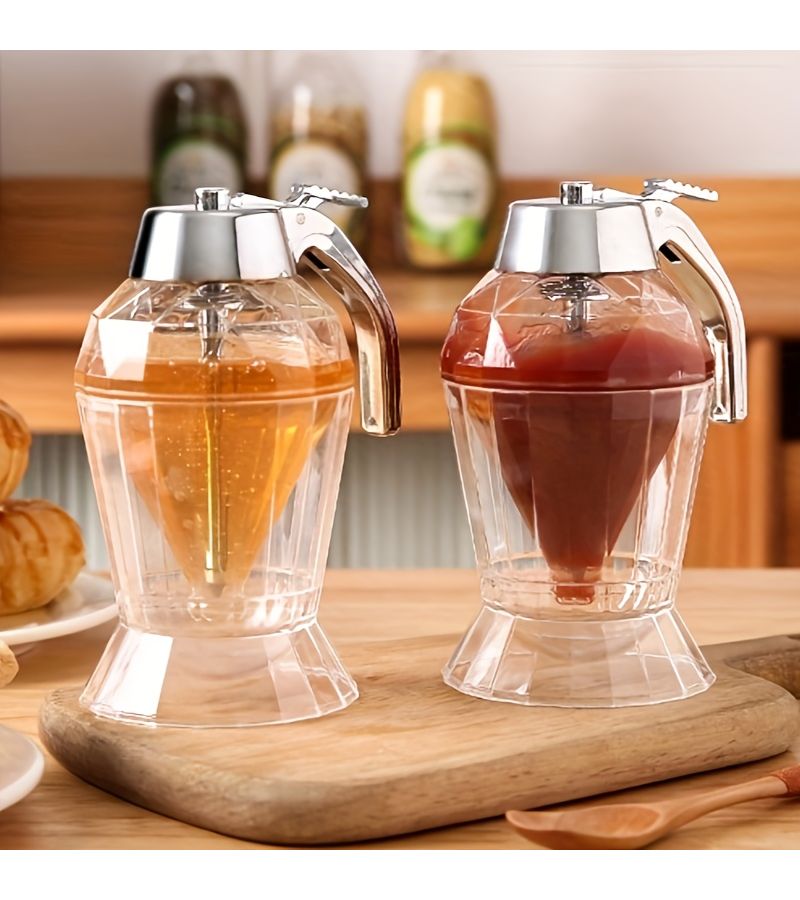 1Pc Heavy Duty Honey Press Bottle With Lever Style One Touch Spout And Transparent Drip Free System For Syrup Oil Vinegar Mustard Easy Pour Durable Countertop Dispenser - Image 4