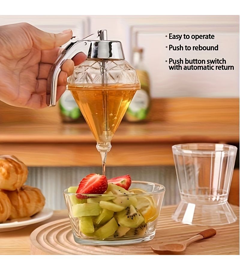 1Pc Heavy Duty Honey Press Bottle With Lever Style One Touch Spout And Transparent Drip Free System For Syrup Oil Vinegar Mustard Easy Pour Durable Countertop Dispenser - Image 1