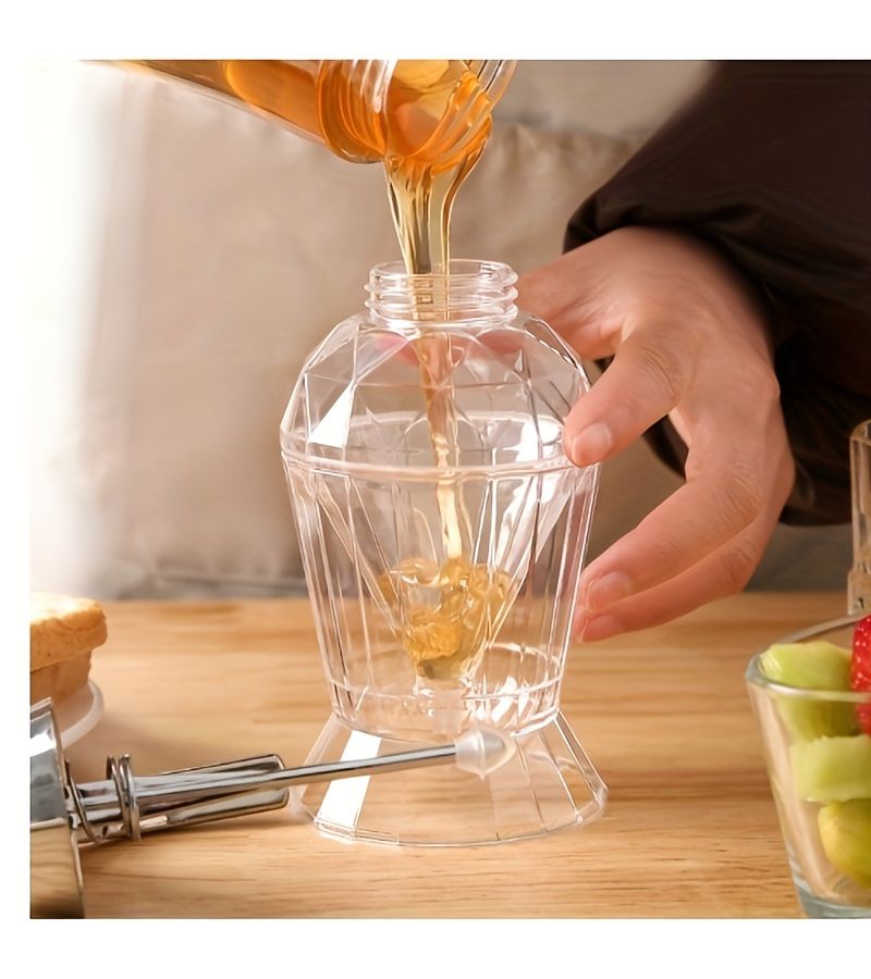1Pc Heavy Duty Honey Press Bottle With Lever Style One Touch Spout And Transparent Drip Free System For Syrup Oil Vinegar Mustard Easy Pour Durable Countertop Dispenser - Image 2