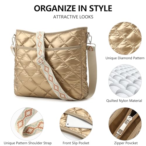 EPEDAL24 Quilted Crossbody Bags for Women, Unique Pattern Strap Gold Crossbody Bag, Puffy Crossbody Bags for Women (Gold) - Image 4