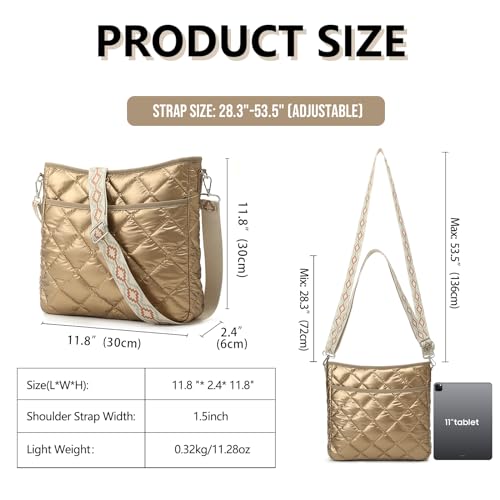 EPEDAL24 Quilted Crossbody Bags for Women, Unique Pattern Strap Gold Crossbody Bag, Puffy Crossbody Bags for Women (Gold) - Image 3