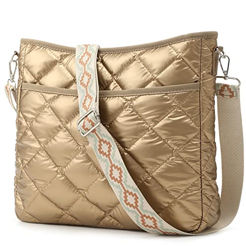 EPEDAL24 Quilted Crossbody Bags for Women, Unique Pattern Strap Gold Crossbody Bag, Puffy Crossbody Bags for Women (Gold) - Image 1