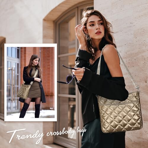 EPEDAL24 Quilted Crossbody Bags for Women, Unique Pattern Strap Gold Crossbody Bag, Puffy Crossbody Bags for Women (Gold) - Image 2