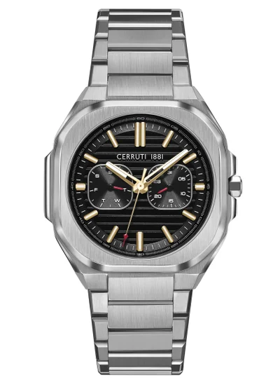 CERRUTI 1881 Men's Leadri Multifunction Watch for Men - Squircle Case, Black Dial, White Line Indexes