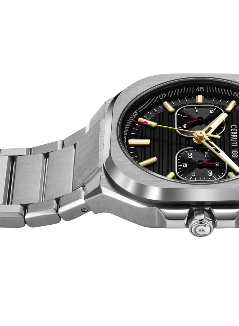 CERRUTI 1881 Men's Leadri Multifunction Watch for Men - Squircle Case, Black Dial, White Line Indexes