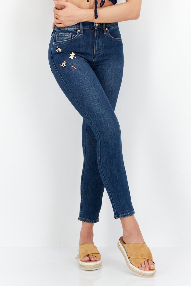 Black Label Women Regular Fit Textured Non Stretchable Denim Jeans, Blue - Image 1
