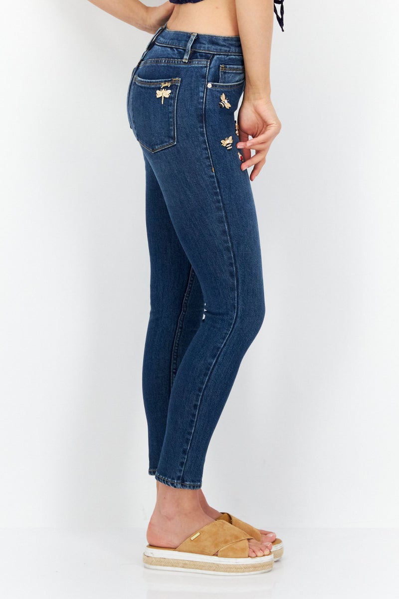 Black Label Women Regular Fit Textured Non Stretchable Denim Jeans, Blue - Image 2