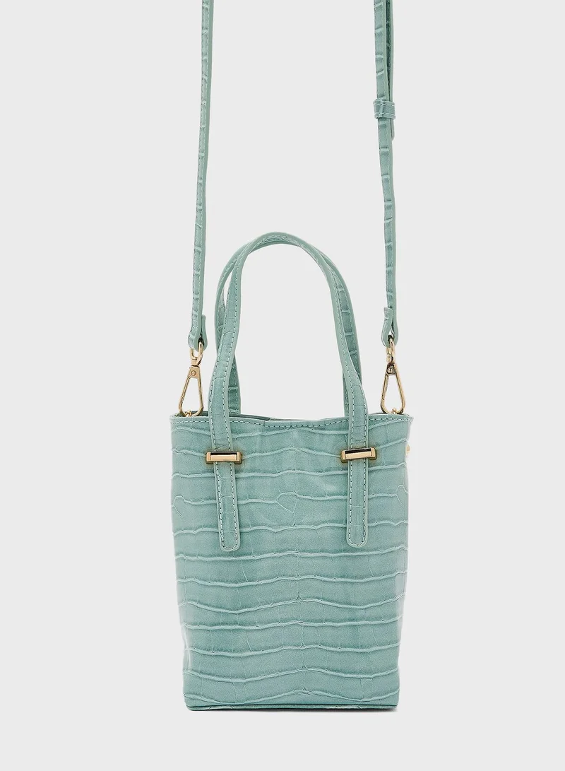 Dune London Dating Croc Embossed Slim Bucket Bag With Card Holder Charm