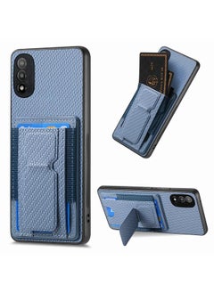 For Motorola Moto E20/E30 Carbon Fiber Fold Stand Elastic Card Bag Phone Case(Blue)