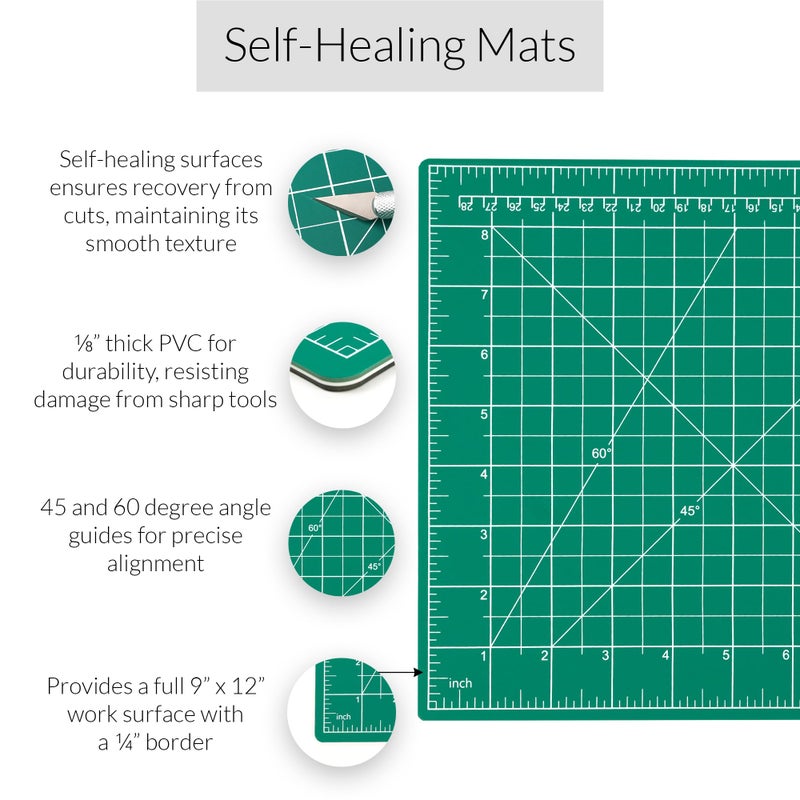 W.A. Portman WA Portman Self Healing Cutting Mat & Rotary Cutter Set â€“ 45mm Rotary Cutter for Fabric with 5 Extra Blades with 9x12 Fabric Cutting Mats for Crafts & 6x12 Acrylic Quilting Rulers â€“ 3pc Sewing Kit - Image 2