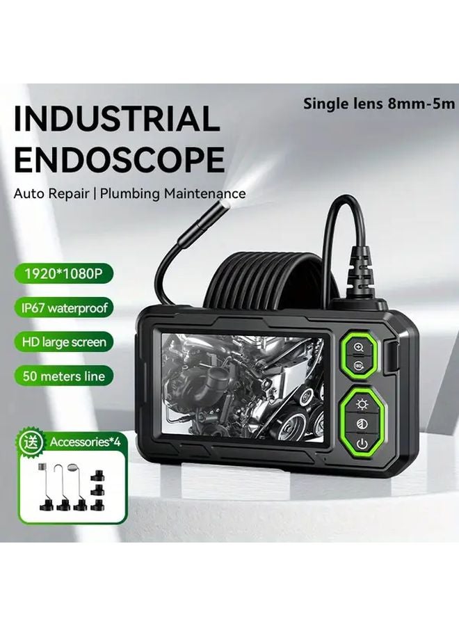 Industrial Endoscope Camera 4 3 Inch HD Screen 50m Cable 8mm Single Lens Rechargeable - Image 1