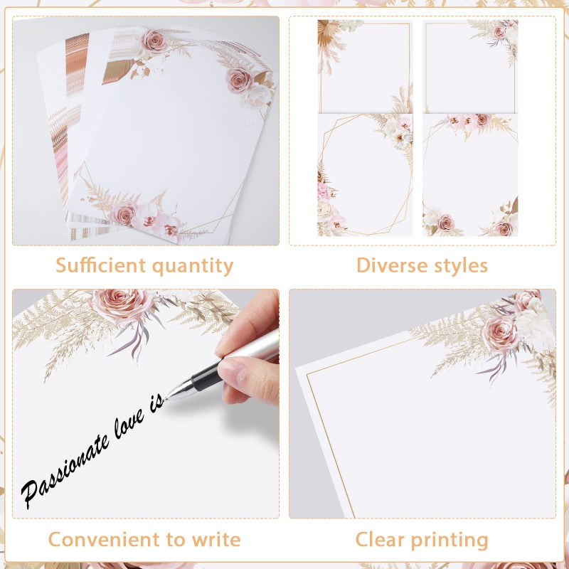 Teling 48 Sheets Decorative Printer Paper Writing Scrapbook Wedding Program Paper 8.27 x 10.6 Inches Greenery Flower Border Writing for Drawing Office Thank Greeting Stationery Supplies(Reed) - Image 3