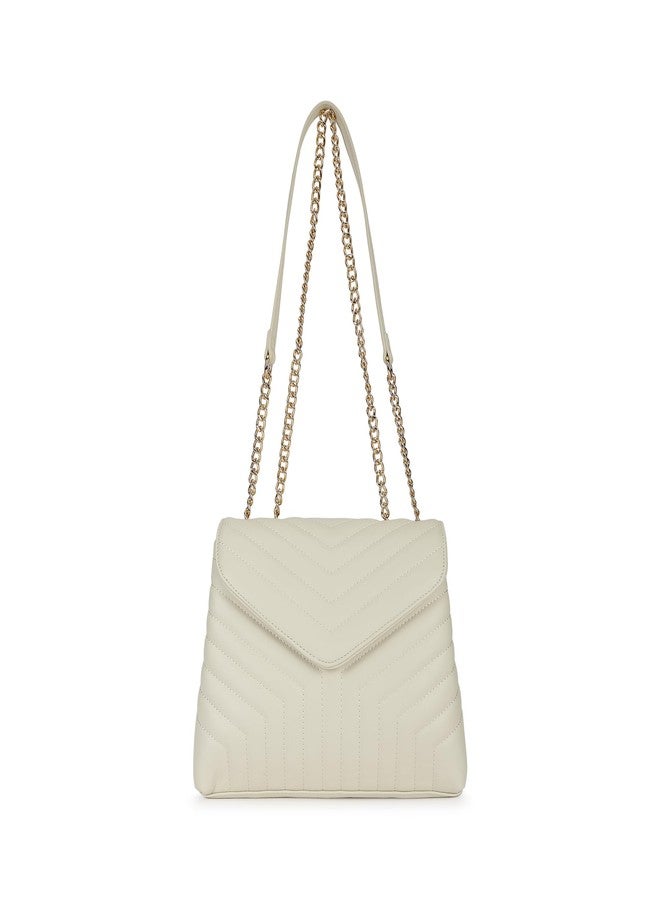 Fastrack Chevron Quilted Sling Bag for Women | Faux Leather Crossbody with 3 Compartments, Zip and Magnetic Flap Closure, Chain Strap | Trendy Everyday Sling for Casual and City Outings - Image 1