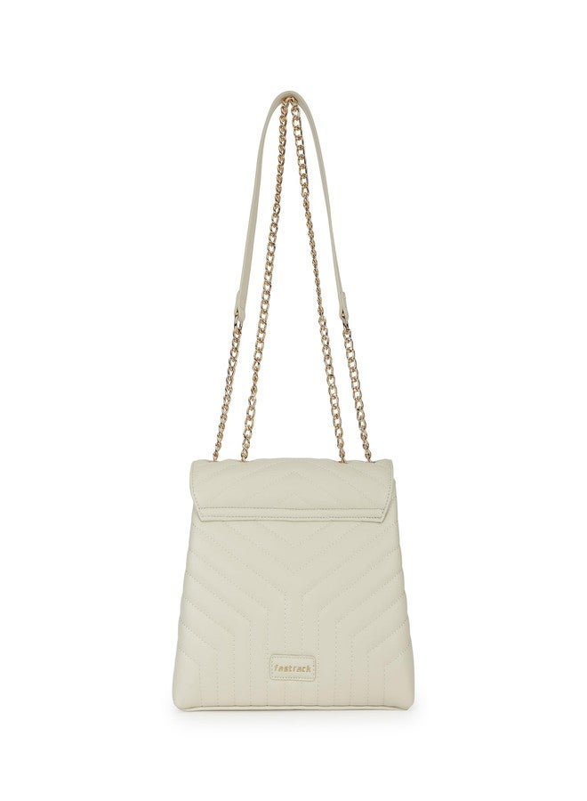 Fastrack Chevron Quilted Sling Bag for Women | Faux Leather Crossbody with 3 Compartments, Zip and Magnetic Flap Closure, Chain Strap | Trendy Everyday Sling for Casual and City Outings - Image 5