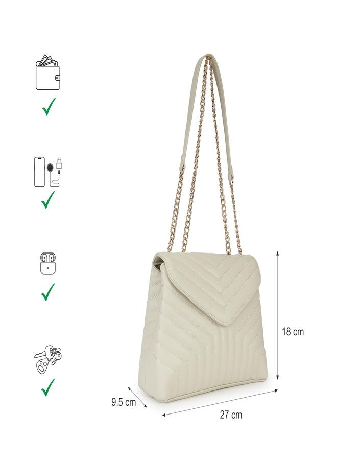 Fastrack Chevron Quilted Sling Bag for Women | Faux Leather Crossbody with 3 Compartments, Zip and Magnetic Flap Closure, Chain Strap | Trendy Everyday Sling for Casual and City Outings - Image 4