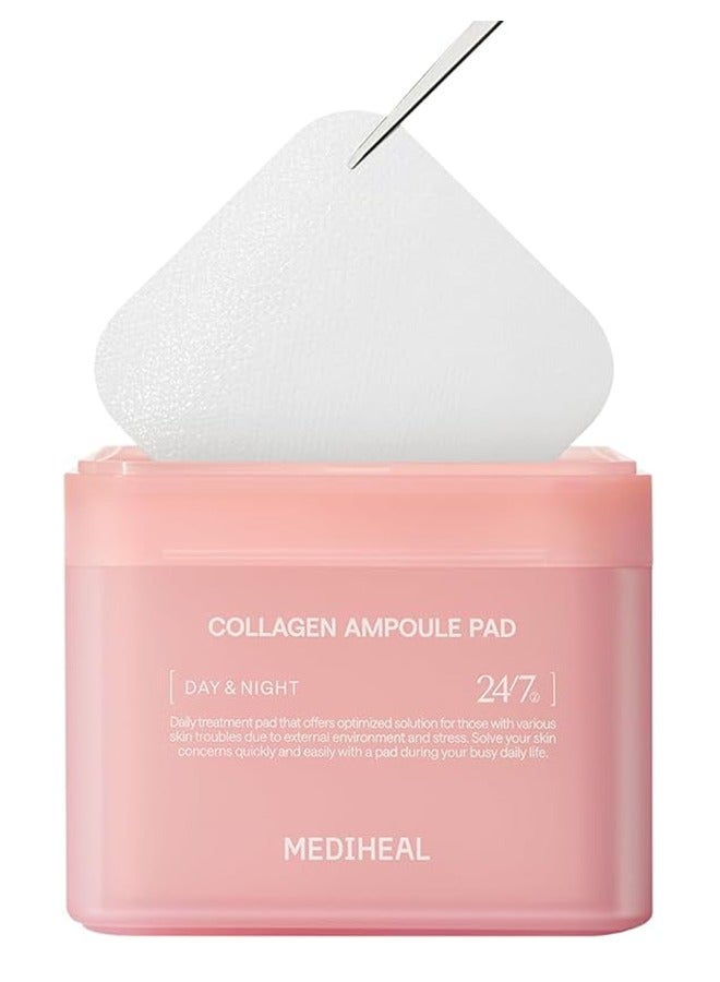MEDIHEAL Collagen Ampoule Pad, Ceramide Skin Firming & Restore Elasticity, Square Cotton Facial Toner Pads, Anti-Aging Face Pads, Vegan Eco Silk Pads - 100 Pads - Image 1