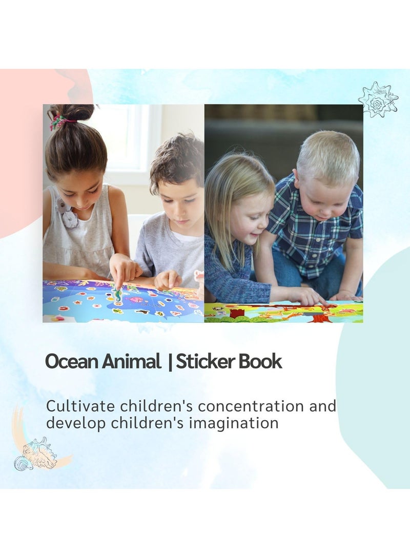 Reusable Sticker Book for Kids, Animal & Ocean Animal Waterproof Stickers