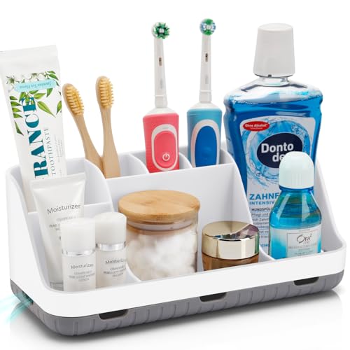 GFWARE Toothbrush Holders for Bathrooms Countertop Organizer - Kids Electric Toothbrush and Toothpaste Holder Detachable 7 Slots Tooth Brush Organization Bathroom Accessories Storage Vanity, White - Image 1
