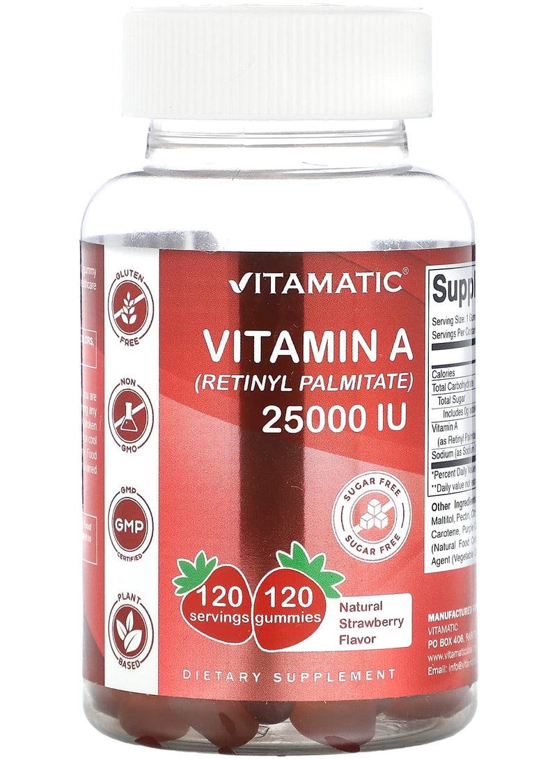 Vitamatic Vitamin A (Retinyl Palmitate), Natural Strawberry, 25,000 IU, 120 Gummies