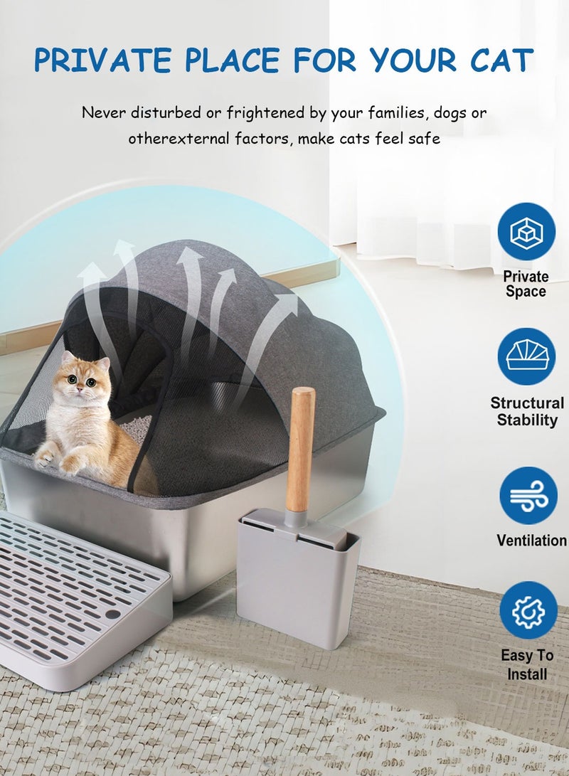 Kidle Closed Stainless Steel Cat Litter Box with Cloth Canopy, Extra Large, Scratch-Resistant, Wear-Resistant and Easy to Clean Pet Stainless Steel Cat Litter Box  - Image 5