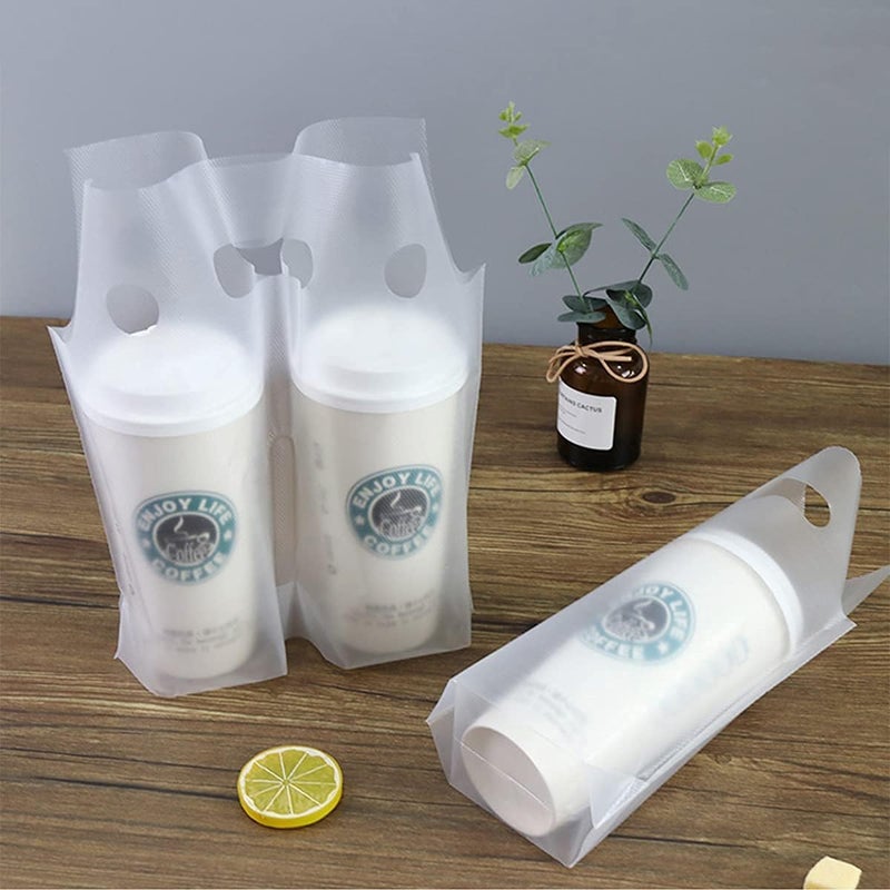 BGCLOUD Store Drink Carrier for Delivery, 100PCS Clear Plastic Bags with Handle for Drink Cups/Coffee Cups/Tea/Juice Delivery Takeout Apply to Coffee Shop/Restaurant/Bar(1 cup hold 16x28cm) - Image 3