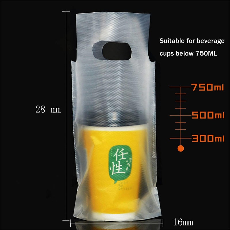 BGCLOUD Store Drink Carrier for Delivery, 100PCS Clear Plastic Bags with Handle for Drink Cups/Coffee Cups/Tea/Juice Delivery Takeout Apply to Coffee Shop/Restaurant/Bar(1 cup hold 16x28cm) - Image 1