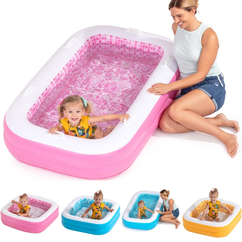 GRIP A POOL 3in1 Premium Inflatable Kiddie Pool Ball Pit Tanning Pool Soft Cushioned Floor Handles Drain Shallow Rectangular Blow Up Swimming Pool for Kids Small Backyard Tanning Pool 65x39x10 - Image 2