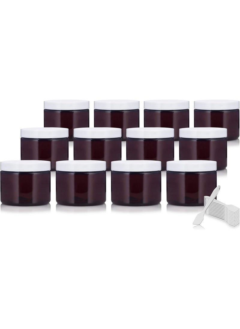 JUVITUS - 6 oz Amber PET Plastic Low Profile Refillable Jar with White Lid (12 pack) - Image 1