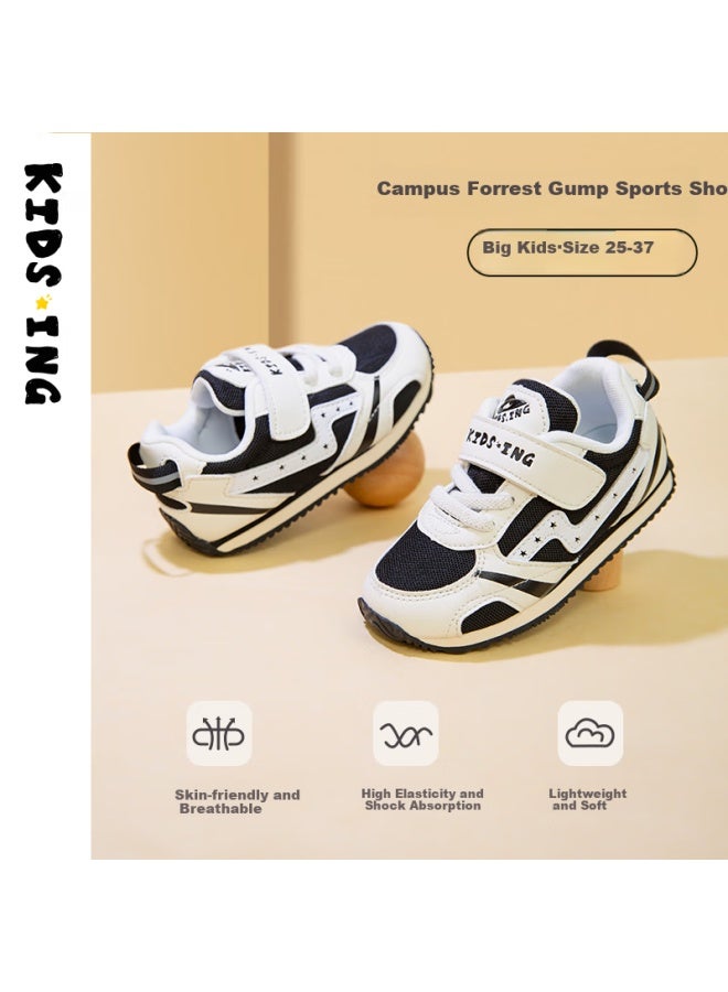 Kids.ing Children's Sneakers, Boys' Spring Campus White Shoes, Forrest Gump Shoes, Girls' Big Kids Breathable Soft-soled Shoes, Black, Size 28 - Image 1