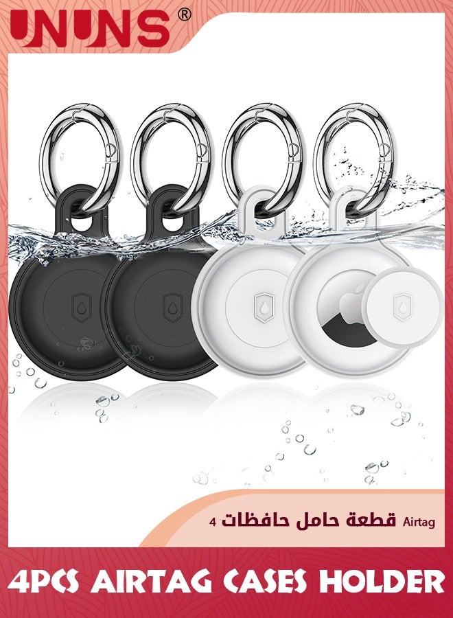 UNUNS 4 Pack Airtag Holder Key Ring Cases,IPX8 Waterproof Silicone Airtag Keychain For Apple Airtag,Anti-Scratch Airtag Case,Item Finders Tracker Accessorie For Pet Wallet Keys-2 White+ 2 Black  - Image 1