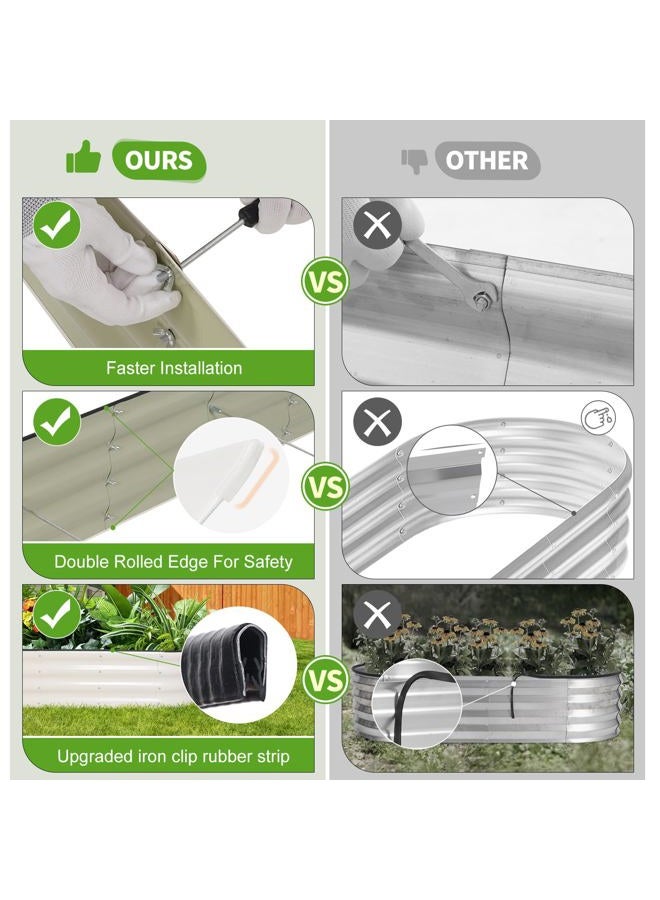 Permade Galvanized Raised Garden Bed - 8x2x1FT Metal Planter Boxes Outdoor | Oval Steel Raised Bed Kit for Gardening with Protective Tape, Bracing Rods, Gloves for Vegetables, Flower, Herb (White) - Image 4