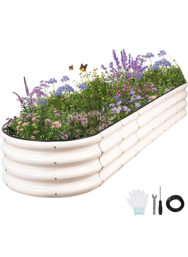 Permade Galvanized Raised Garden Bed - 8x2x1FT Metal Planter Boxes Outdoor | Oval Steel Raised Bed Kit for Gardening with Protective Tape, Bracing Rods, Gloves for Vegetables, Flower, Herb (White) - Image 1