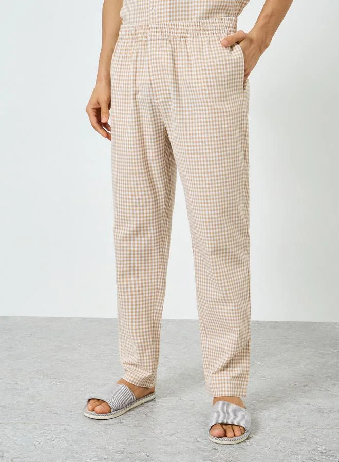 Styli  Men Checkered Relaxed Fit Cotton Shirt and Pyjama Set for Men | Best Price UAE