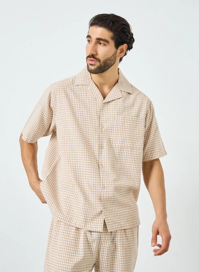 Styli  Men Checkered Relaxed Fit Cotton Shirt and Pyjama Set for Men | Best Price UAE