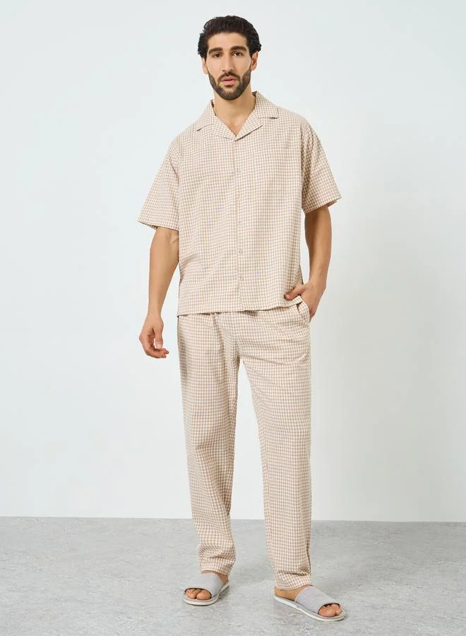 Men Checkered Relaxed Fit Cotton Shirt and Pyjama Set