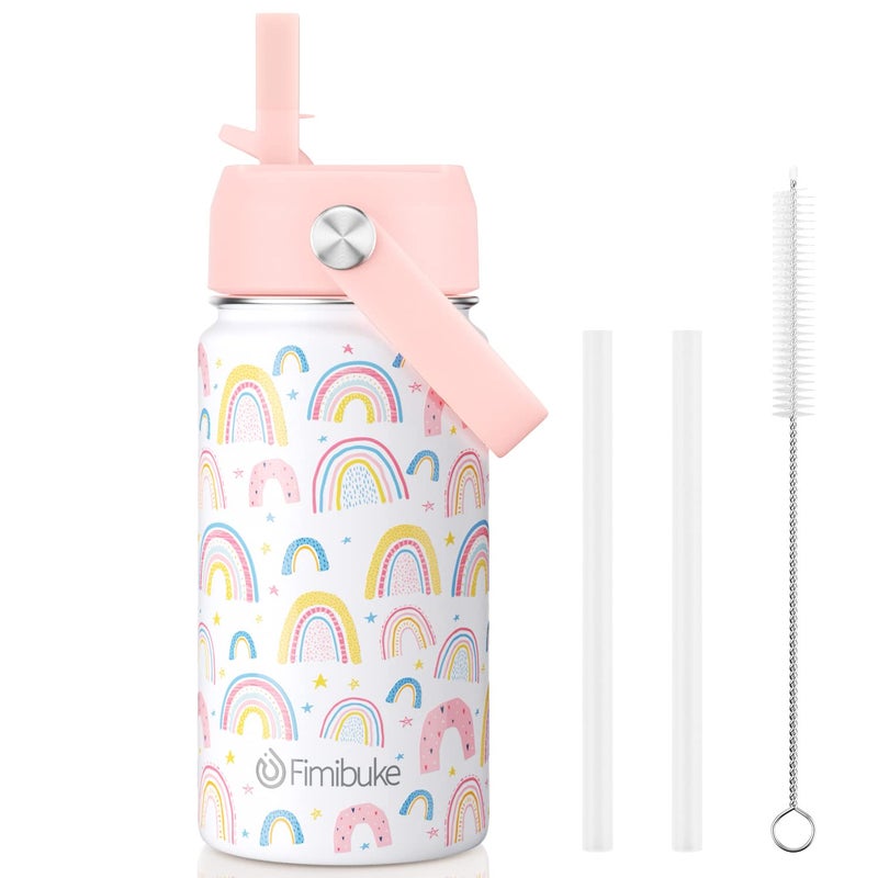 Fimibuke Kids Insulated Water Bottle, 14oz BPA FREE 18/8 Stainless Steel Travel Tumbler Double Wall Vacuum Leak Proof Kids Cup with Straw Metal Water Bottle for School Boys Girls(1 Pack, Rainbow) - Image 1