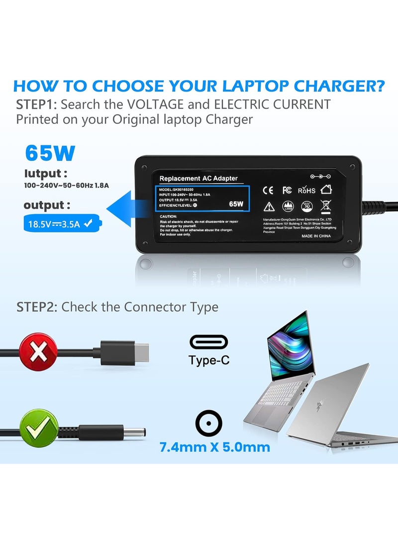 شاحن لابتوب بقوة 65 واط لأجهزة HP Pavilion (طرازات DV7, DV6, DV5, DV4, DM4, G4, G6, G7, M6, G60, G61, G70, G72) وElitebook (طرازات G1, G2, 740, 750, 840, 850, 2540p, 2560p, 8460p, 8560p) - Image 3