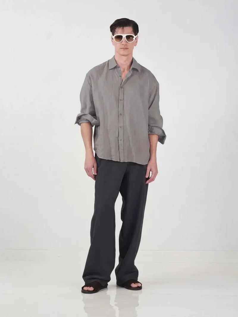 Giesto GIESTO Oversized Linen Blend Long Sleeve Shirt